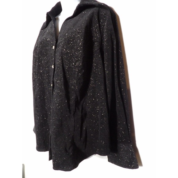 Susan Graver Style Jacket Black Glitter Faux Suede Black Rhinestone Button 1X Ne - Picture 3 of 10